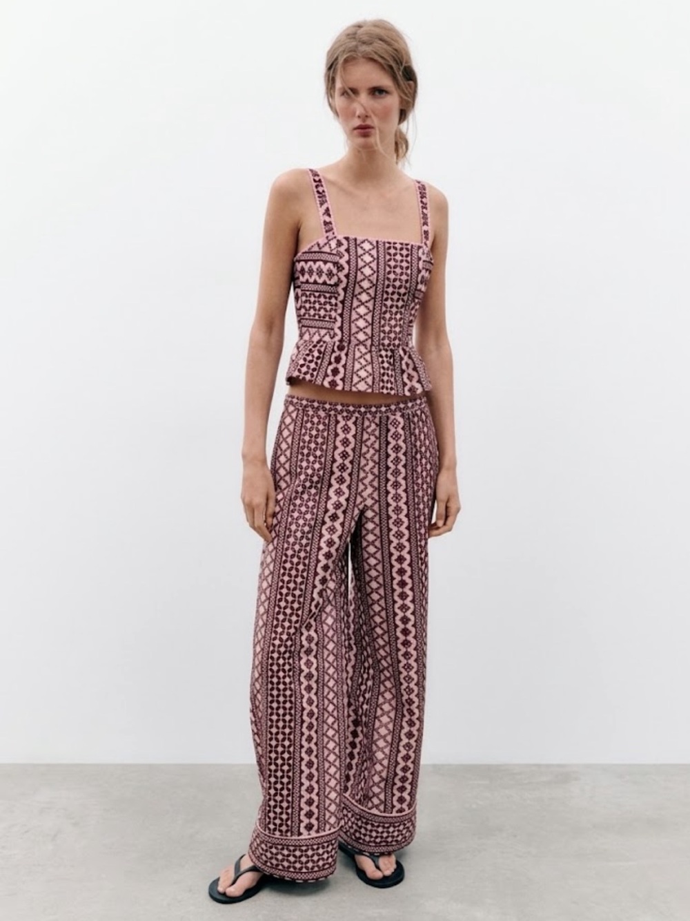 NWT Zara Woman Embroidered WIDE LEG PANTS WITH OPENWORK EMBROIDERY Size M Medium